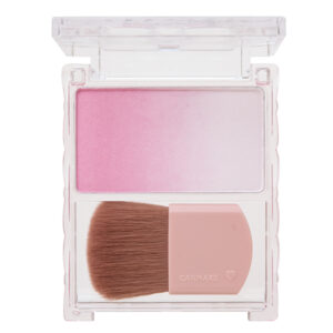 캔메이크 Gradation Cheeks 컬러 01 Berry Yogurt, 블러셔에서 하이라이터로 이어지는 그러데이션과 브러시가 보이도록 연 모습
