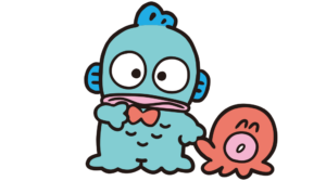 Sanrio's official artwork of Hangyodon, a green half-fish character