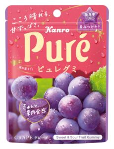 Sachet de Pure Gummy de Kanro, gummies acidulés au raisin en forme de cœur