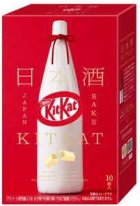 Box of KitKat Sake Masuizumi shaped like a sake bottle