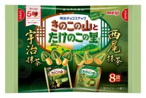 Sachet de Kinoko no Yama au matcha d'Uji et de Takenoko no Sato au matcha de Nishio de Meiji
