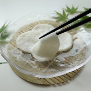 Soft homemade mochi rounds made in the microwave from shiratamako rice flour