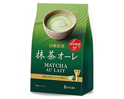 Box of Japanese matcha au lait powder in individual 12g sticks