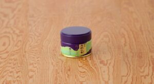 Tin of Japanese koicha-grade drinking matcha from Nishio, Aichi