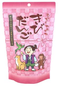 Stand-up pouch of Japanese kibi dango millet mochi coated in kinako soybean flour