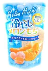 Stand-up pouch of Japanese chilled melon mochi made with Hokkaido melon puree