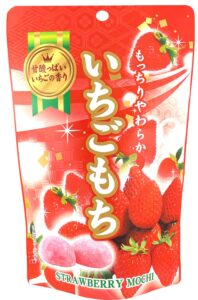 Stand-up pouch of Japanese strawberry mochi made with Fukuoka Amaou strawberry puree