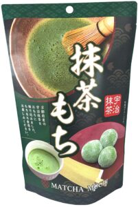 Stand-up pouch of Japanese matcha mochi kneaded with Kyoto Uji matcha