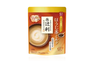 Pouch of Japanese hojicha milk powder, the roasted tea version of the milk powder line