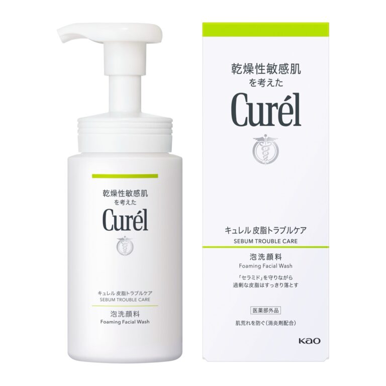Curél Sebum Trouble Care Foaming Facial Wash, 150 mL pump bottle and box (キュレル 皮脂トラブルケア 泡洗顔料)