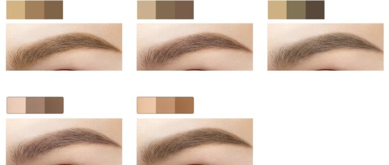 KATE Designing Eyebrow 3D shades EX-4, EX-5, EX-7, EX-13 and EX-14 with brow swatches