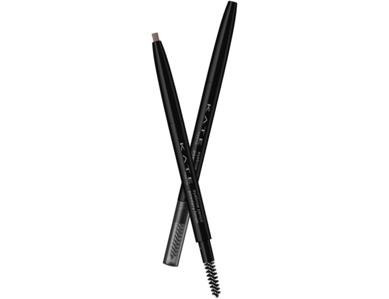 KATE Eyebrow Pencil (Powdery Finish) with an oval lead and a spoolie brush