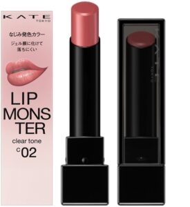 상자와 함께 놓인 C02 컬러의 케이트 Lip Monster Clear Tone 립스틱