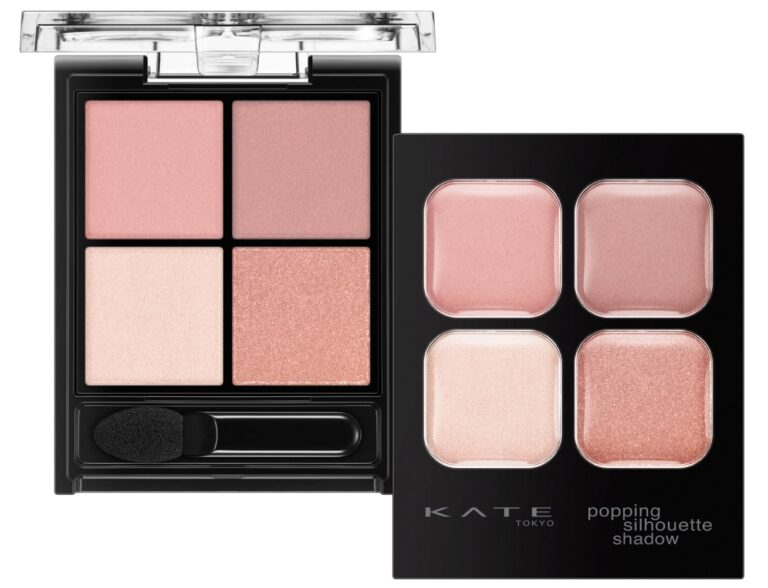 KATE Popping Silhouette Shadow four-colour palette with muted matte and glitter shades
