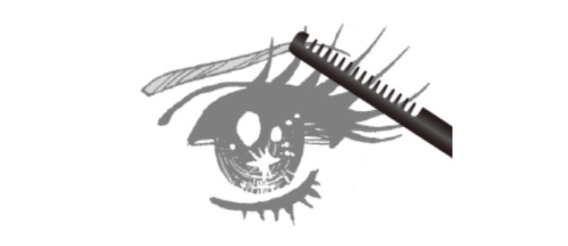 Step 1: brush Kiss Me Speedy Mascara Remover onto dry lashes from root to tip with the comb