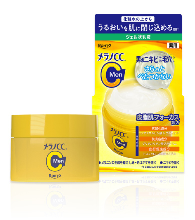Melano CC Men brightening gel 100 g jar and box (メラノCC Men 薬用しみ対策美白ジェル)